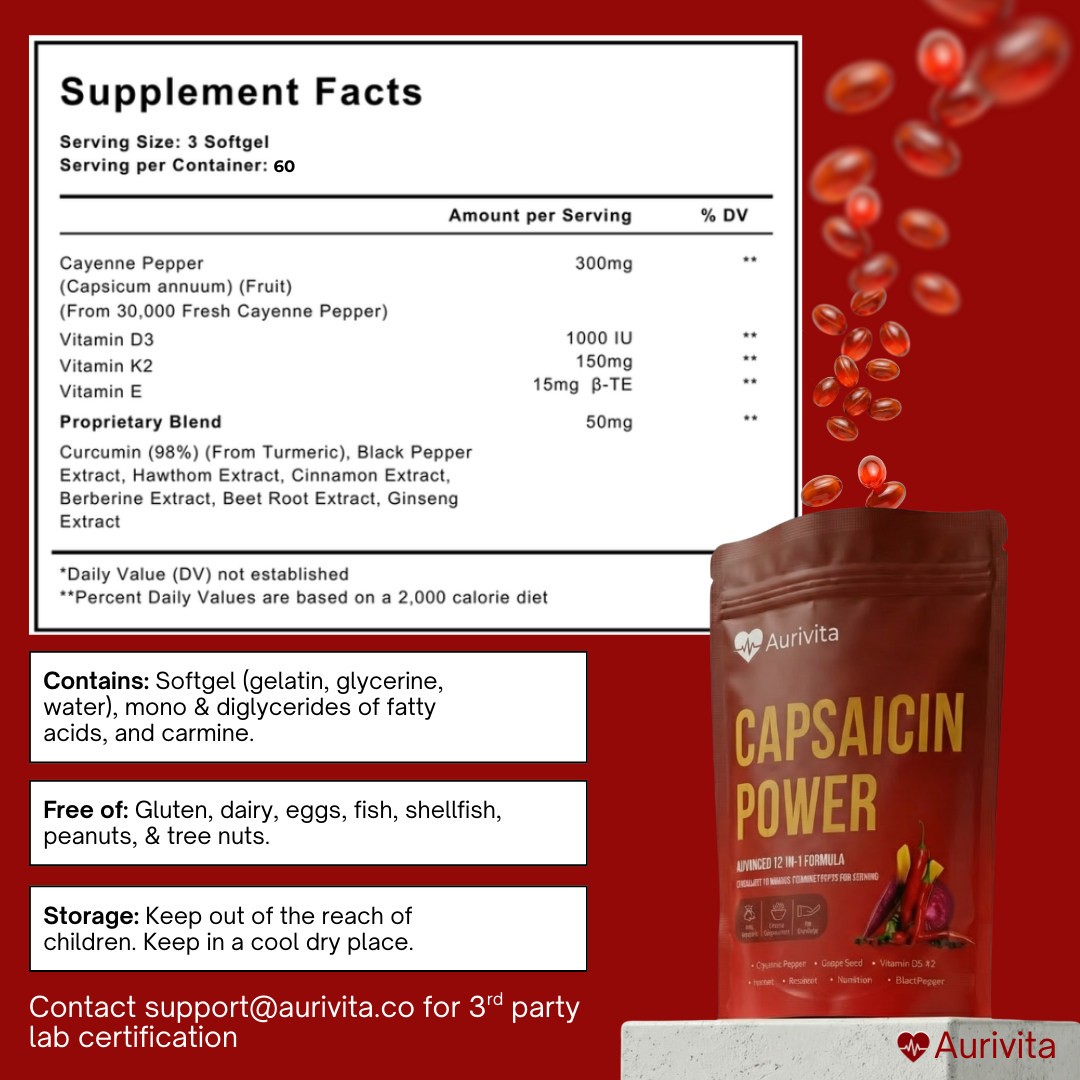 Unterstützen Sie die Gefäßfunktion mit Auri Cayenne Softgels